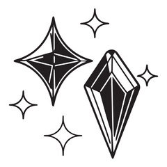 Y2k star sparkle bling abstract tattoo shapes. Simple minimal geometric signs and symbols in trendy retro 2000s style. Space cosmos galaxy aesthetic