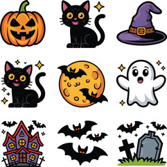 Flat Halloween element collection vector illustration isolated On Transparent Background