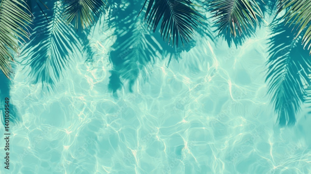 Aufkleber blue ocean with palm trees in the background. the palm trees are casting shadows on the water