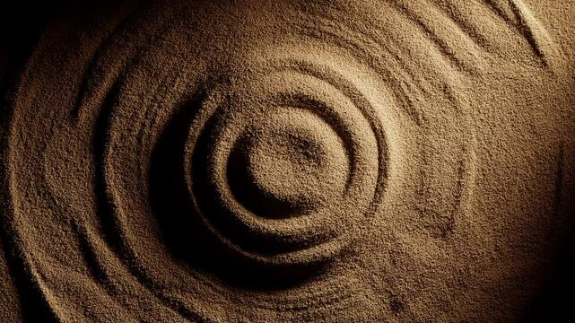 Abstract radial waves on sand 3d animation.