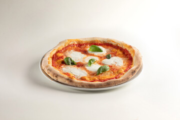 delicious pizza margherita with mozzarella di bufala, tomato sauce and basil on white background - bufala	