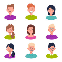 Set of portraits and avatars of man and woman.Facial expression.