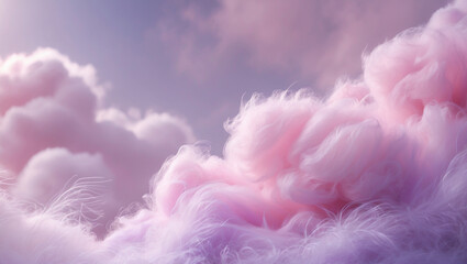 Fototapeta premium A dreamy pink cotton candy sky, a whimsical landscape of fluffy clouds in soft pastel hues.