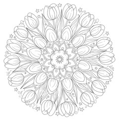 Childrens Tulip Butterfly Mandala Coloring Page Easy Spring Garden Pattern Art Kids Gentle Nature Coloring