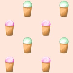 Ice cream seamless pattern. Summer background.