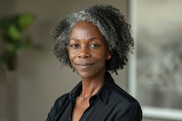 Fototapeta premium Portrait of confident mature Black business woman in office