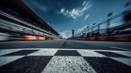 Racing Finish Line Perspective at High Speed on the Racetrack