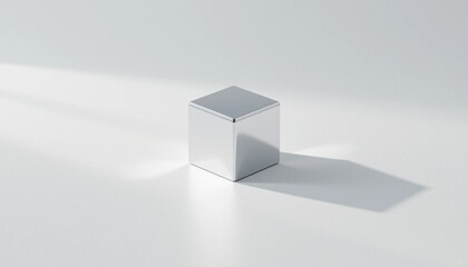 Fototapeta premium Metallic Cube Minimalist Product Photography, Clean White Background, Soft Shadows
