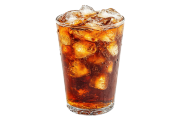 Refreshing cola drink with ice cubes in a glass on black background perfect for summer thirst quenching fizzy and bubbly