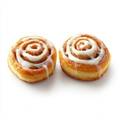 Fototapeta premium Two cinnamon rolls with glaze on a white background