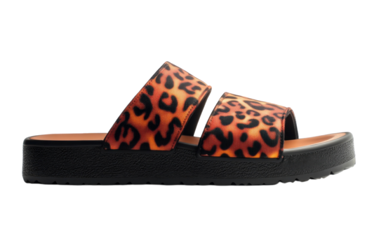 Fiery leopard print slides summer fashion platform sandals stylish on transparent background
