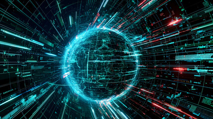 Fototapeta premium Abstract Glowing Sphere With Digital Code And Lines