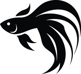 Obraz premium Black Betta Fish Elegant Silhouette with Flowing Fins on Transparent Background