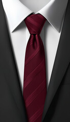 Close-up of formal suit with red tie, elegant business attire with white shirt and suit, professional look featuring classic necktie