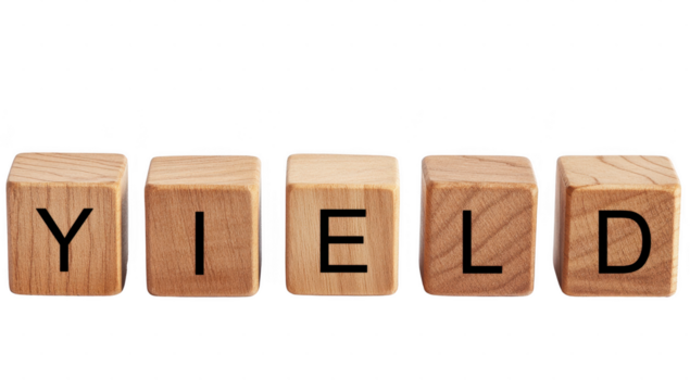 Yield wooden block character transparent, investment and return concept.