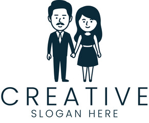 Elegant Couple Holding Hands Simple Design Vector Illustration man art love icon logo dark