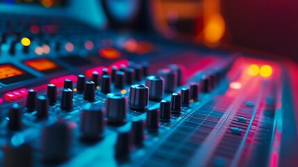 Fototapeta premium A well-organized music recording studio with professional equipment, Instruments and recording gear set up for creativity, Classic photo of