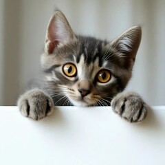 Obraz premium A cute little kitten is peeking out 