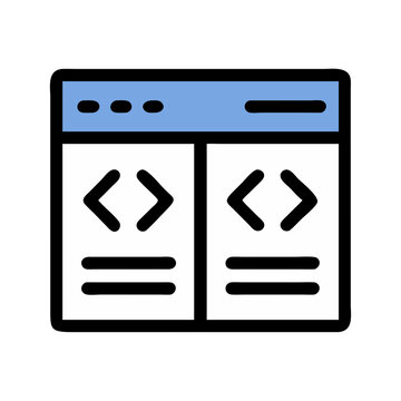 Split Screen Interface with Code Brackets Icon Design