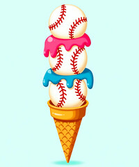 Baseball Ice Cream Cone Clipart  Fun Sports Dessert Illustration.
