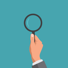 hand holding magnifying glass vector illustration searching flat design