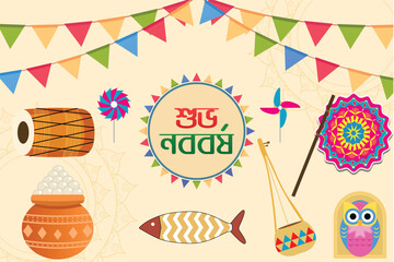 Bangla New Year Design with various Icons Set