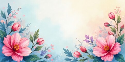 Fototapeta premium Watercolor Floral Background with Pastel Colors , watercolor, colorful