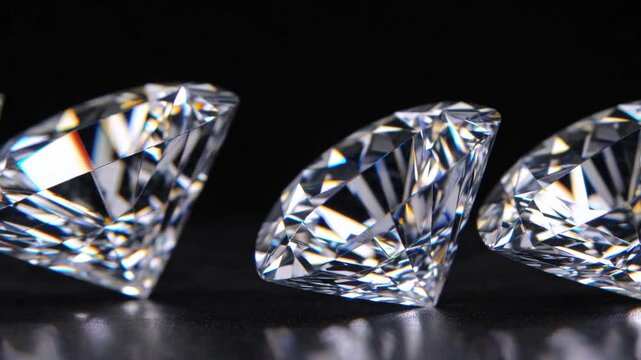 Lab grown diamonds close up on black background with copy space. Photography for jewellery business content.