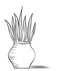 Potted plant with leaves line icon. linear style sign for mobile concept and web design. Plant in flower pot with shadow, outline vector icon.