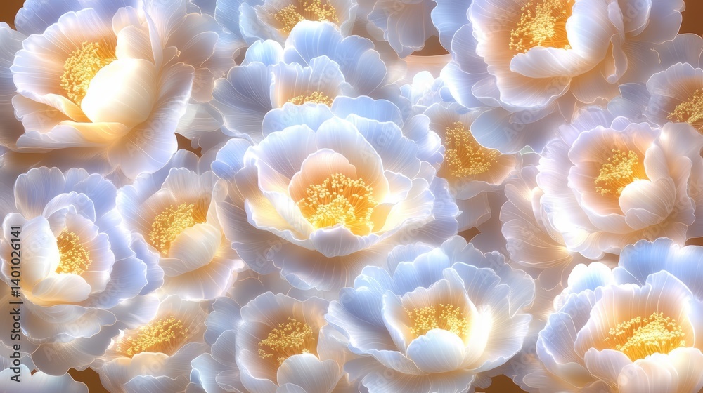 Aufkleber close up of a bunch of white flowers with a yellow center. the flowers are arranged in a way that th