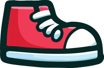 A cartoon illustration of a red high-top sneaker.