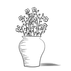 Potted plant with leaves line icon. linear style sign for mobile concept and web design. Plant in flower pot with shadow, outline vector icon.