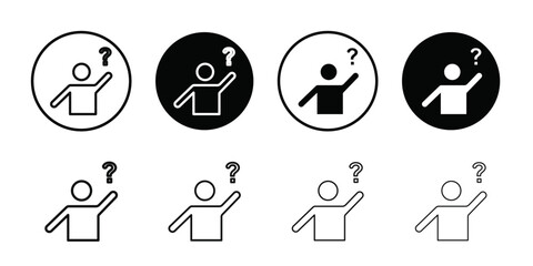 Person asking question icon Vector flat thin line illustration