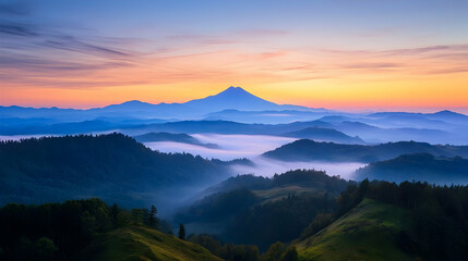 Obraz premium Misty Mountain Sunrise Panorama View
