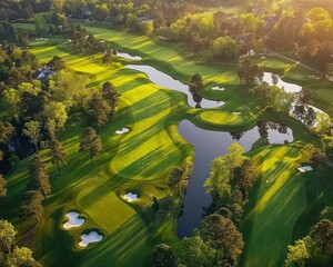 Augusta National Golf Course with perfectly manicured fairways and lush greenery, capturing the elegance and precision of one of the world most famous golf courses.