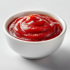red ketchup in a white bowl - isolated product photo