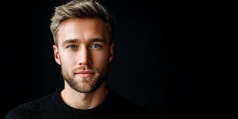 Obraz premium Portrait of a young handsome man with short colored hair and a full beard exuding confidence and charisma in his smile