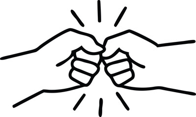 Fototapeta premium Fist Bump Gesture in Black Outline with Rays on Transparent Background Design