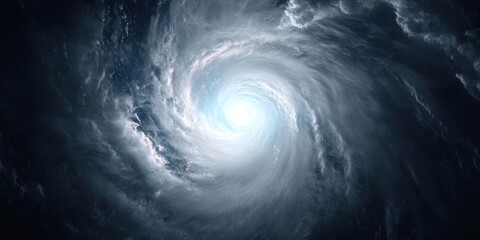 Captivating satellite view of a spiraling vortex in the night sky showcasing the intensity of a tropical storm