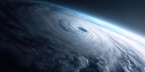 Dramatic satellite view of a fierce tropical hurricane swirling in the night sky capturing nature's raw power