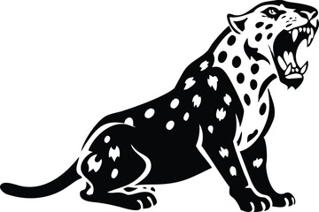 Fototapeta premium Growling Jaguar Illustration, Black and White Feline, Roaring Wildcat on Transparent
