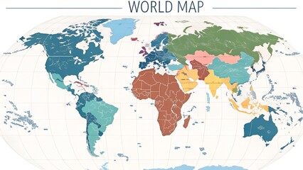 A map of the world with the name of the united states