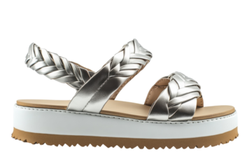 Stylish silver braided platform sandals summer fashion footwear elegant on transparent background