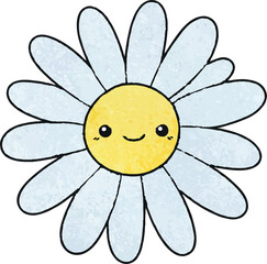 Cartoon Daisy with Subtle Blue Tint and Gentle Smile