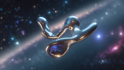 A cosmic dance of liquid light, a nebula's embrace, shimmering with ethereal glow against a starry backdrop.