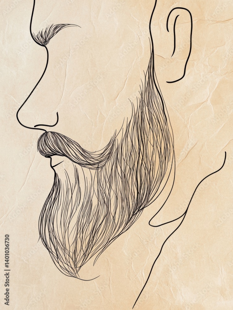 Poster minimalist illustration of a beard on craft paper background showcasing simple artistic lines and te