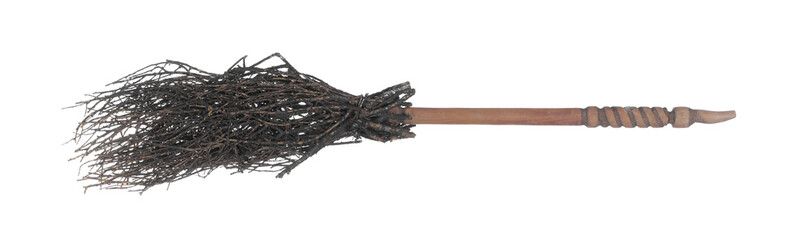 old broom isolated on white background