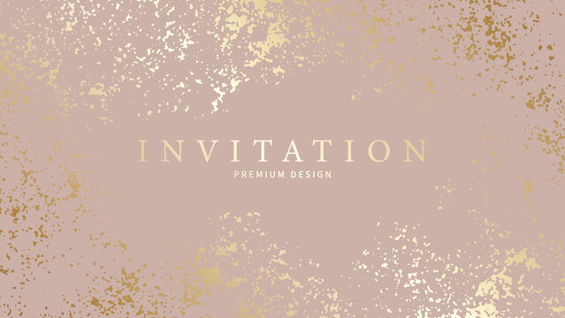 Abstract elegant design with gold pattern on pink background. Premium vector illustration for invitation, flyer, cover, luxe invite, business banner, prestigious voucher, social media, ads.