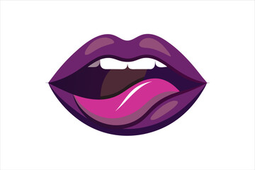 Trendy Dark Purple Lips with Tongue Sticking Out on Transparent PNG