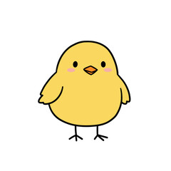Smiling yellow chick standing on a white background  